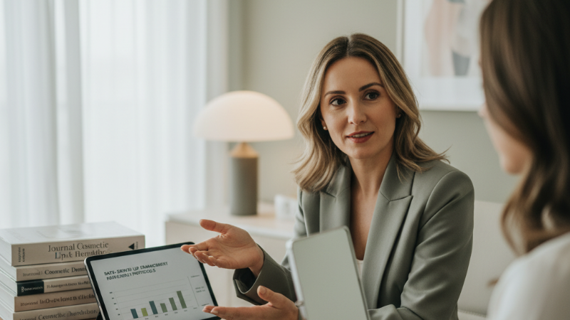 Marketing: atração de clientes de preenchimento labial validada por especialistas.